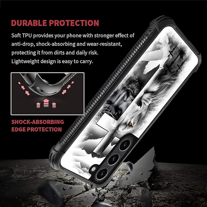 for Samsung Galaxy S23 Case, Lion Cross Jesus Christ Dove Pattern Graphic Design Girl Boy Soft Silicone Hard Acrylic Shock Protection for Samsung Galaxy S23