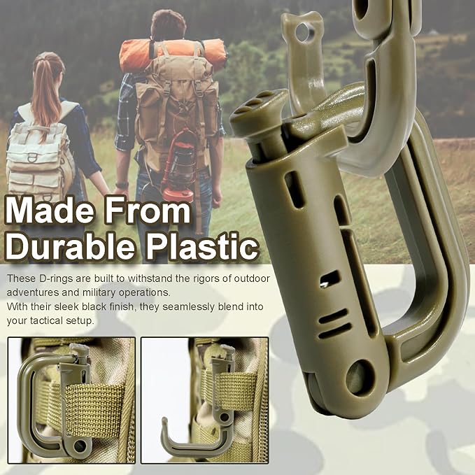 6 Pack 2.12“ Tactical Locking D Ring Plastic Carabiner Backapck Molle Hook Clip for Webbing Straps Bag
