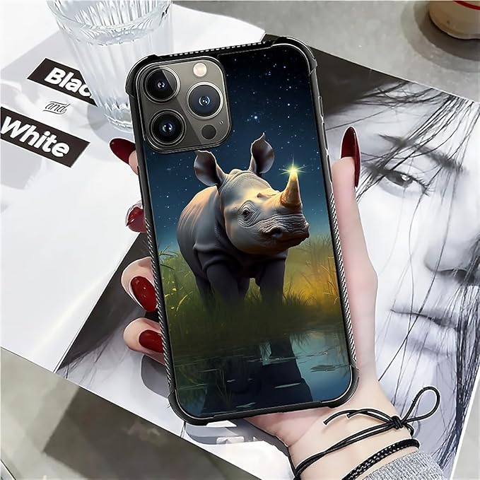 for iPhone 16 Pro Max Case, Rhino Water Marshes Pattern Graphic Design Girl Boy Soft Silicone Hard Acrylic Shock Protection for iPhone 16 Pro Max