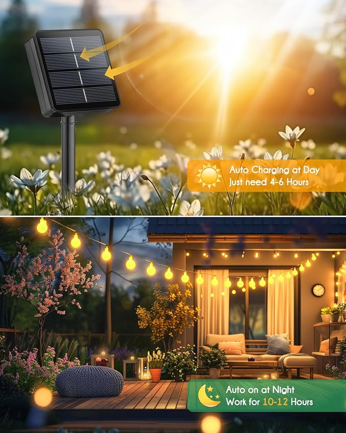 Brightown Solar String Lights Outdoor Waterproof, 19.6Ft 60 LED Globe Solar Patio Lights, 8 Modes Balcony Lights for Yard Patio Tree Canopy Party Camping Balcony