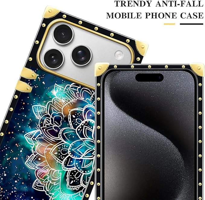 for iPhone 17 Pro Max Case Luxury Golden Decoration for Girl Women Soft TPU Shockproof Protective Hard PC Back for iPhone 17 Pro Max Crazy Pattern Starry Sky Colourful Mandala