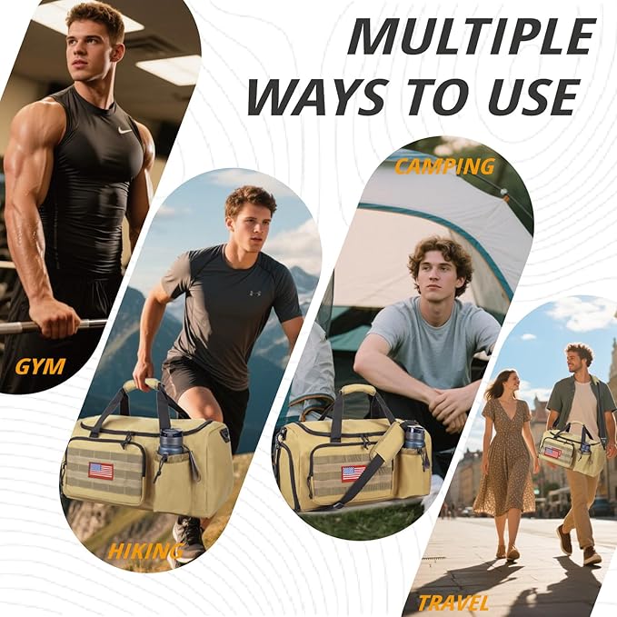 Tactical Gym Bag for Men, 60L Large Capacity Duffle Bags with Shoes Compartment, Sports Bag with wet compartment, Multi-functional Weekend Bags Suitable for Travel, Camping,hiking