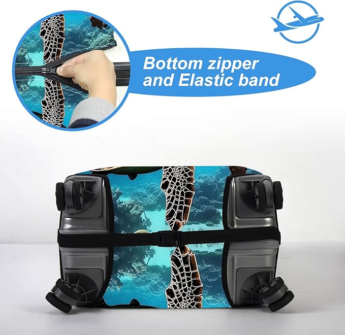 Luggage Cover Protector for 19-20 Inch Suitcases, TSA Approved Elastic Travel Suitcase Covers, Anti-Scratch Washable Luggage Sleeve for Carry On & Checked Bags, Majestic Sea Turtle