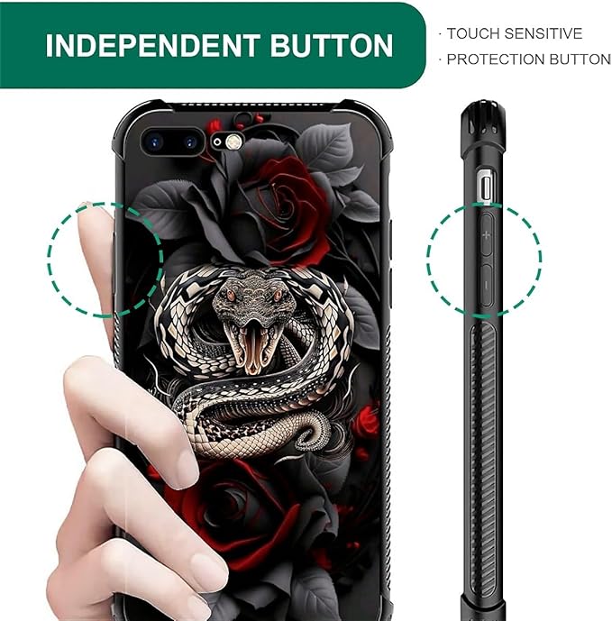 for iPhone 7 Plus/8 Plus Case, Entwined Rose Snake Pattern Graphic Design for Girl Boy, Soft Silicone Hard Acrylic Shock Protection