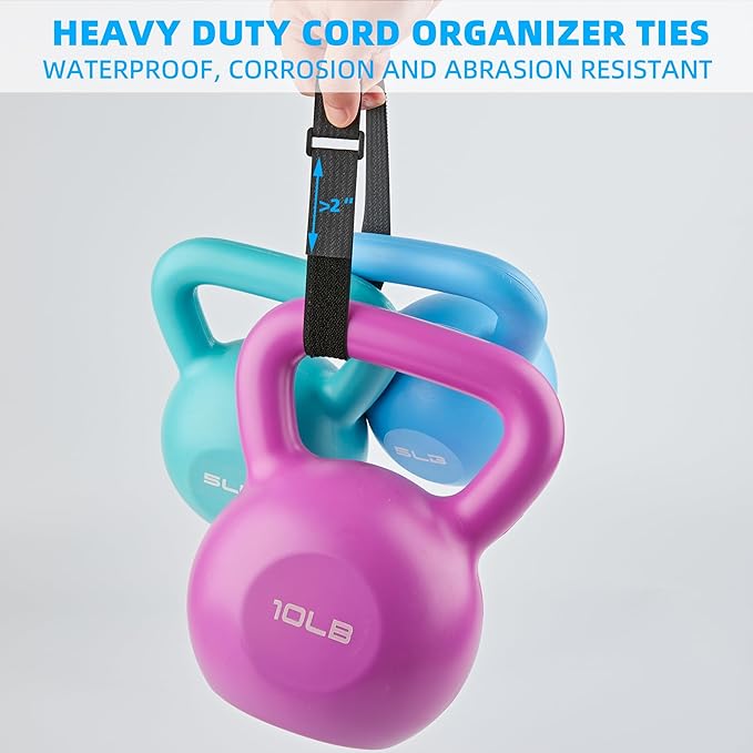 1" x 40ft Nylon Hook and Loop Cable Straps Roll with 50 Plastic Buckles - Reusable, Adjustable, Cut-to-Length for Organizing Cords, Wires & Storage Solutions
