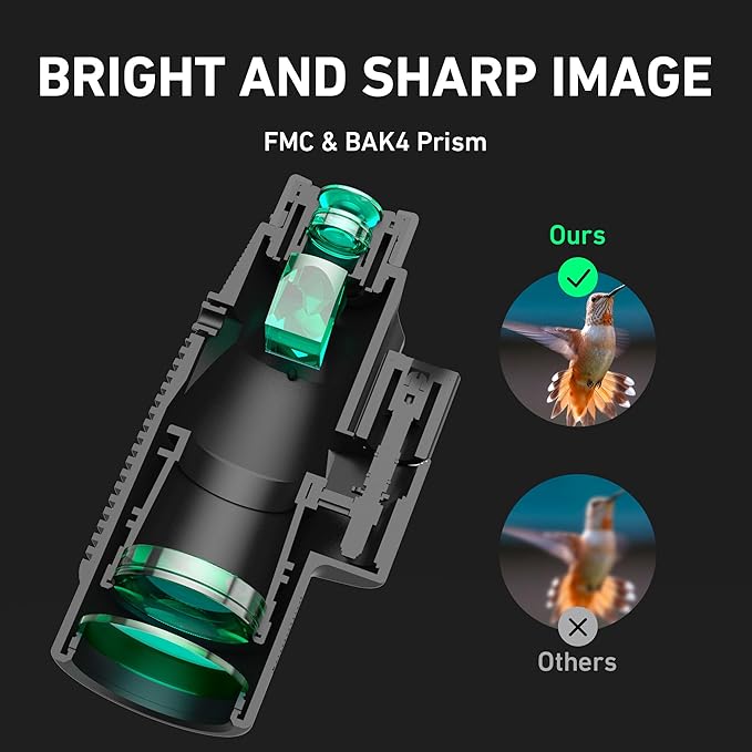 Gosky 15x52 HD Monocular, Monocular for Adults High Powered with Tripod, Monocular Compact with BAK4 Prism & FMC Lens, Bluetooth Camera Remote, Monoculars for Hunting, Bird Watching, Hiking,Traveling