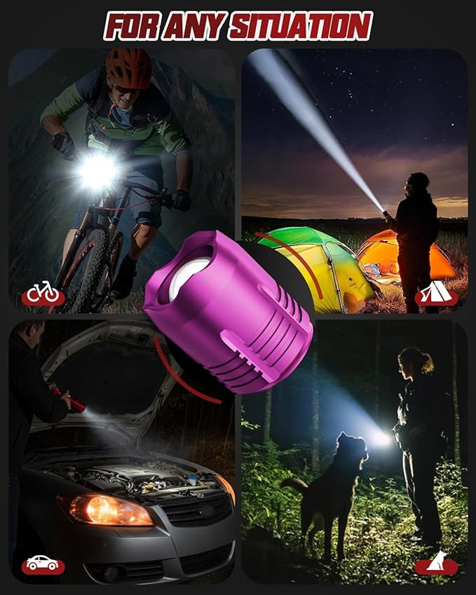 Victoper Pink Rechargeabe Flashlight 2 Pack, High Lumens 5 Modes LED Bright Tactical Flashlights, Waterproof Zoomable Flash Light for Outdoor, Gifts for Camping Essentials Gear