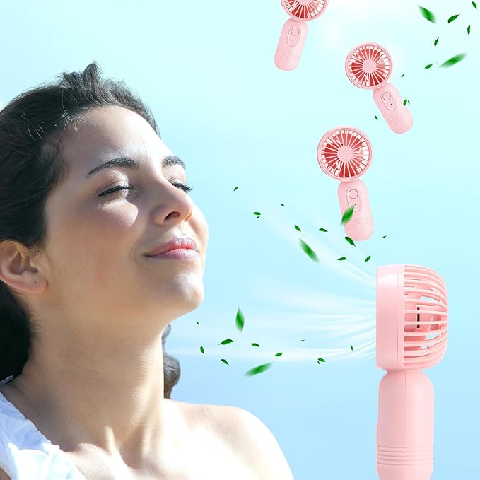 Rossesay 6 Pcs Mini Portable Fan Bulk Cute Handheld Lightweight Small Little Personal Hand Eyelash Fan 3 Speeds USB Rechargeable for Women Men Indoor Outdoor Makeup Travel (Pink)