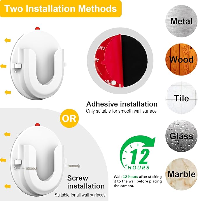 2 Pack Adhesive Wall Mount Bracket for Ring Indoor Cam,Strong VHB Stick On,No Drilling Camera Mount for Ring,Two Ways Installation with Tape and Screws