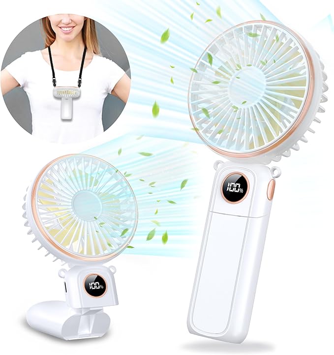 Portable Handheld Fan 5200mAh, USB Rechargeable Foldable Electric Personal Small Mini Hand Held Fan, 22Hrs Runtime, 6 Speeds, LED Display, Battery Powered, Gift for Men, Women, Travel, Outdoor, Makeup