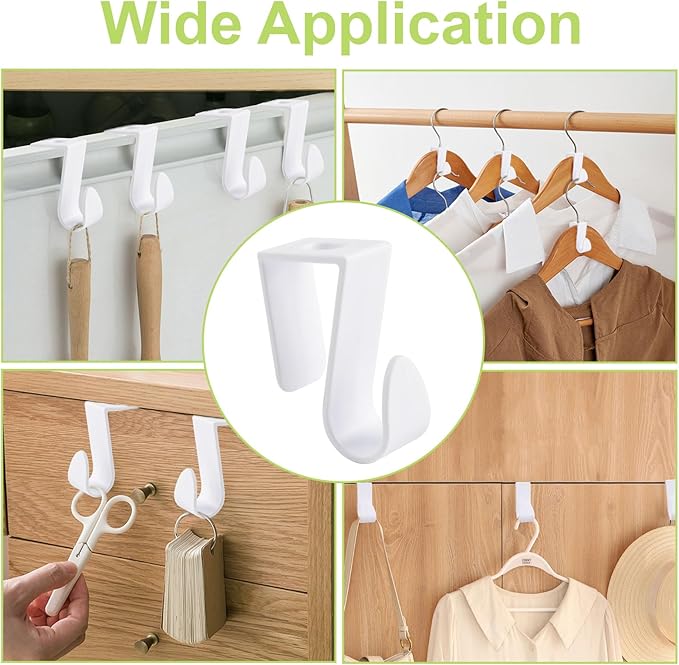 Over Cabinet Door Hooks, 8Pcs Plastic Over Door Single Hooks Multi-Purpose Over The Cupboard Drawer Hooks Space-Saving Hanger Extender Clips Hooks for Kitchen Bathroom Bedroom (White)