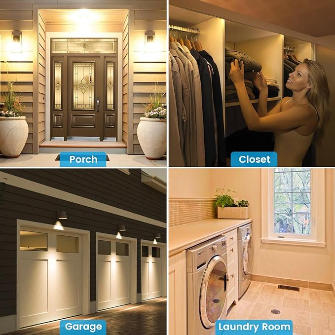 Motion Sensor Light Bulbs Dusk to Dawn 13W 100W Equivalent 1100lm Movement Activated Security LED Light Bulb 2700K Warm White, Auto On Off for Porch Garage Basement Hallway Closet, 4 Pack