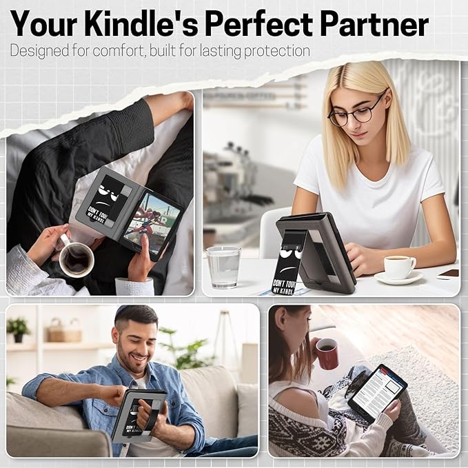 TNP Stand Case with Strap for Kindle Paperwhite 12th Gen 2024 / Kindle Colorsoft Signature Edition - 7" PU Leather Protective Folio Cover with Auto Wake/Sleep & Card Slot, Don't Touch