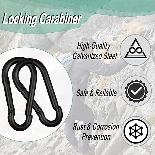 Black Carabiner, Heavy Duty Galvanized Steel Spring Snap Hook Carabiner Clips with 220LBS Holding Capacity, Ideal for Outdoor, Hammock, Swing and Travel (50PCS M5 2Inch)