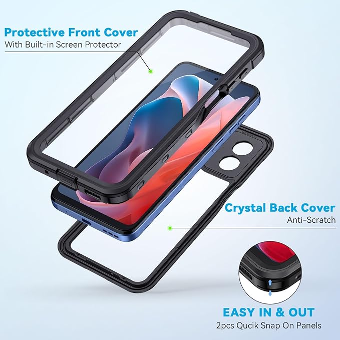 Lanhiem for Moto G Play 2024 Case, IP68 Waterproof Dustproof Shockproof Case with Built-in Screen Protector, Full Body Underwater Protective Cover for Moto G Play 2024 Only, Black