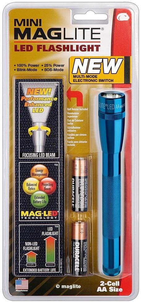Maglite Mini LED 2-Cell AA Flashlight with Holster, Blue