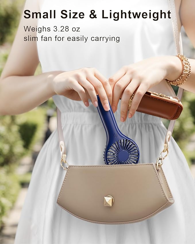TriPole Portable Handheld Fan Mini Personal Fan with 3 Speeds, Powerful Battery Operated Hand Held Fan for Travel Trip Outdoor Concerts, Small Rechargeable Fan for Makeup Skincare Drying, Dark Blue