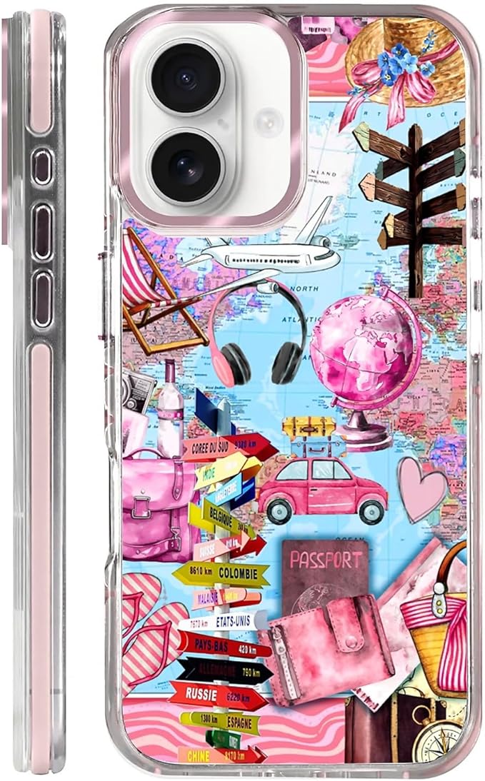 Case for iPhone 16,[Compatible with MagSafe],Cover Holiday Trip World Map Phone Case Design，for Women Girls Magnetic Clear Cover - Slim, Sleek, & Shockproof Protection