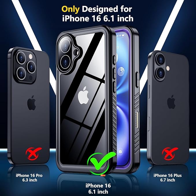 SPIDERCASE for iPhone 16 Waterproof Case, Built-in Screen Protector,12FT Military Shockproof, IP68 Underwater Heavy Duty Sealed Protection with Lanyard for iPhone 16 6.1“, Purple