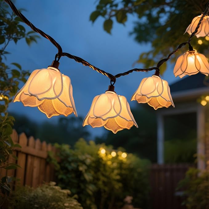 TWINKVILLA Decorative String Lights Plug in with 10 Bulbs, Flower Garland Fairy Lights Connectable Weatherproof Outdoor Indoor for Wedding Garden Pergola Bedroom Porch Floral Home Decor (White)