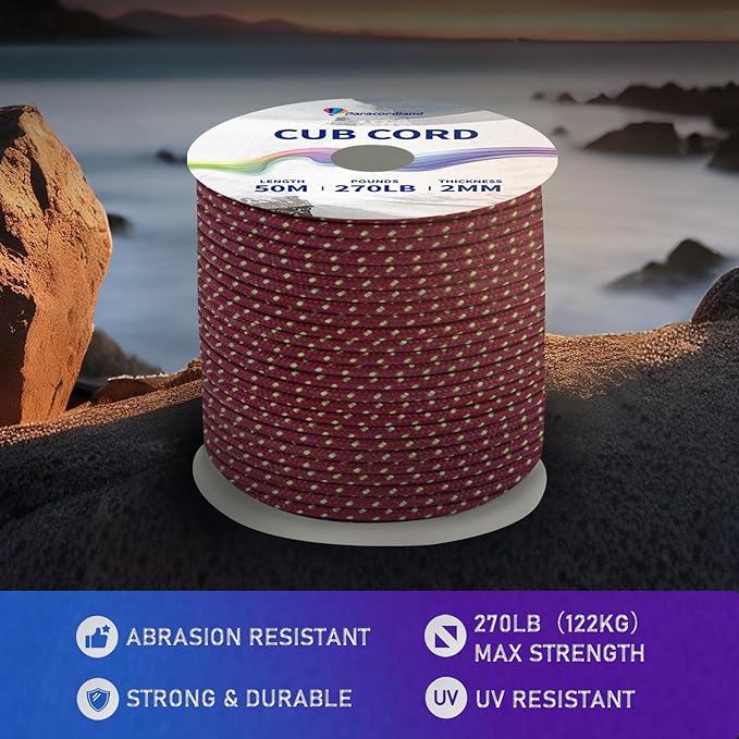 Paracordland-270LB Parachute Cord -164FT-2mm Micro Paracord-Utility Cord Thin Braided Best for Military & Camping Survival Bracelet DIY Projects Fishing Lanyards-Starry-red
