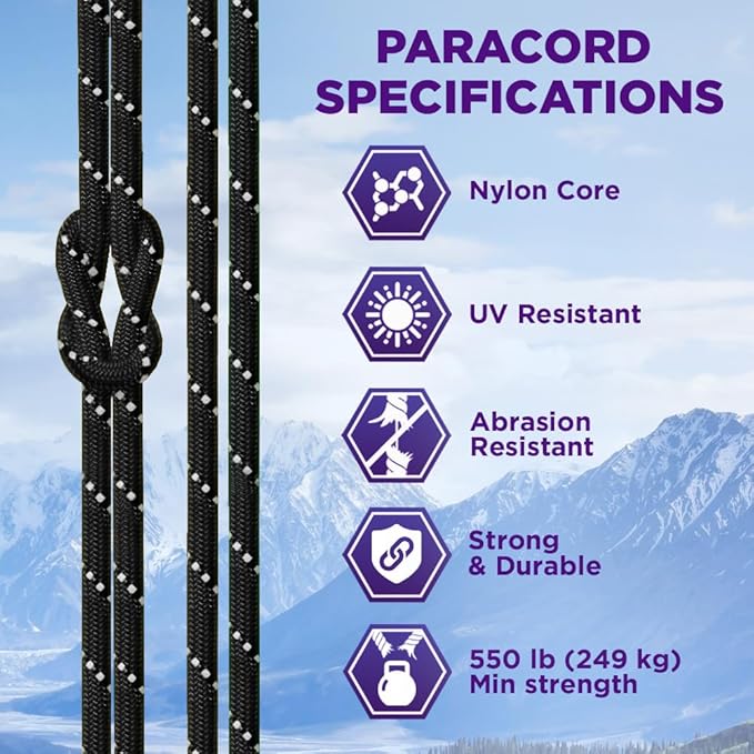 TECEUM Reflective Paracord Rope 1000 – 1000ft/200ft/100ft/50ft – 40+ Colors – Glow in The Dark – para Cord – Utility Rope for Survival, Hunting & Camping Gear – Nylon String, Camping Rope, Tent Cord