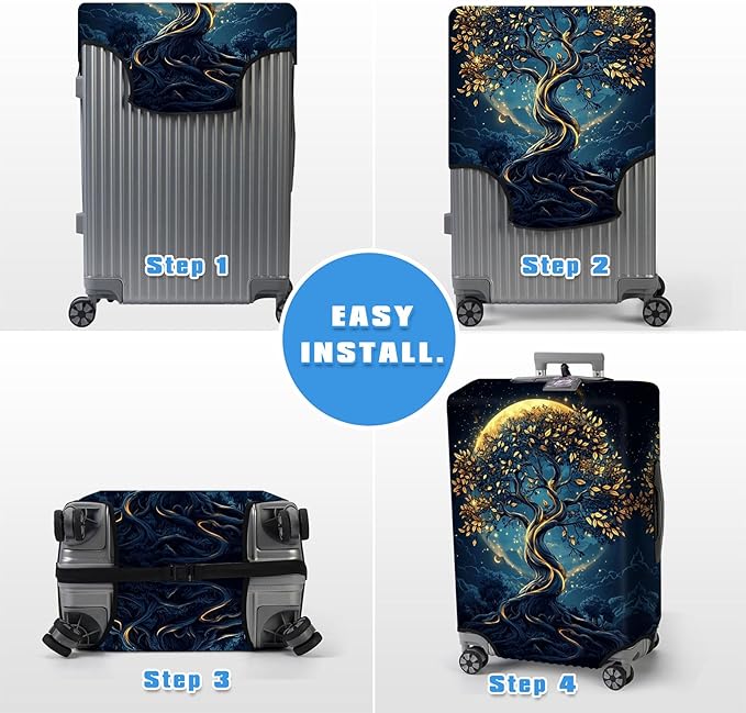 Luggage Cover Protector for 26-28 Inch Suitcases, TSA Approved Elastic Travel Suitcase Covers, Anti-Scratch Washable Luggage Sleeve for Carry On & Checked Bags, Tree of the Universe