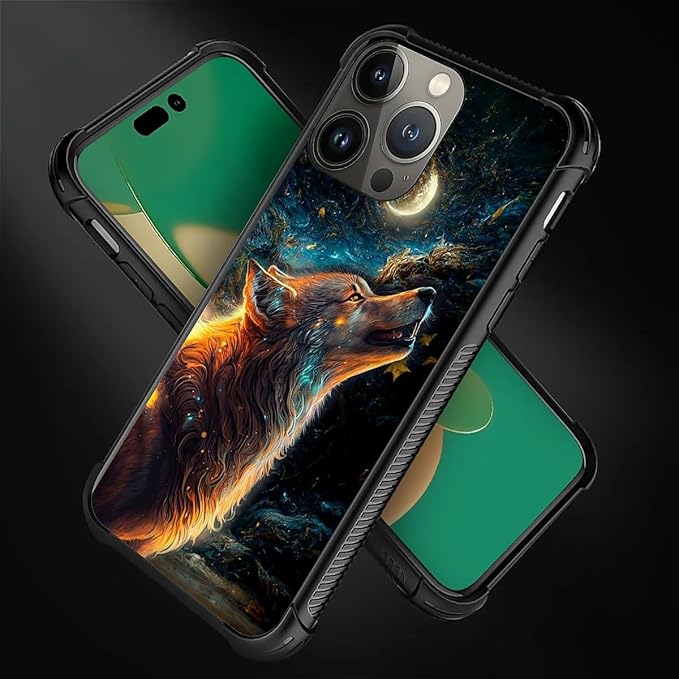 for iPhone 11 Pro Case, Star Cave Hungry Wolf Pattern Graphic Design Girl Boy Soft Silicone Hard Acrylic Shock Protection for iPhone 11 Pro