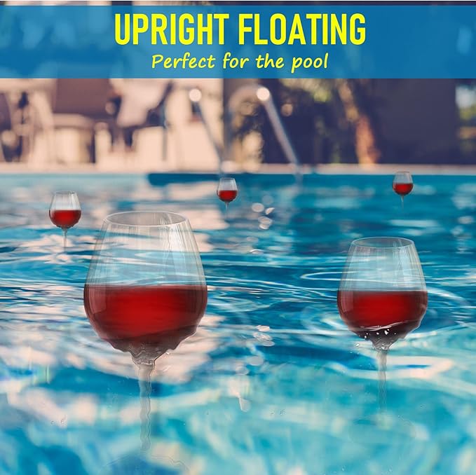 Floating Wine Glasses for Pool with Charms Tags, Shatterproof Poolside Wine Glasses, Floating Cup With Stem, Drinking Glasses for Pool, Unbreakable Wine Cup & BPA-free (16 Oz, Set of 4)