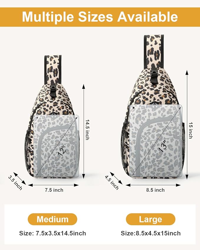 Pritent Crossbody Bags for Women Man Waterproof Sling Bag Backpack Trendy Casual Cross Body Bag with Convertible Shoulder Strap Chest Bag for Camping Hiking Travel Essentials (Leopard, Large )