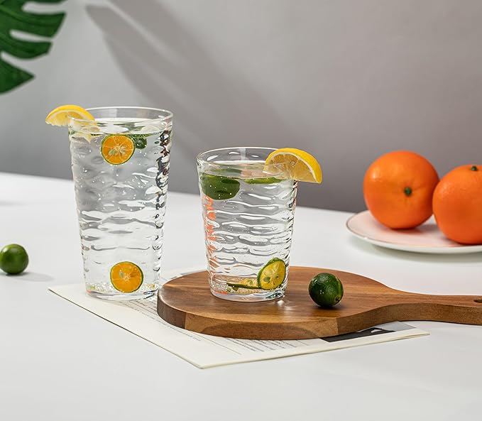 14-ounce Plastic Tumblers, Acrylic Drinking Glasses, set of 6 Clear Reusable Plastic Cups, Stackable, BPA-Free, Shatter-Proof, Dishwasher-Safe