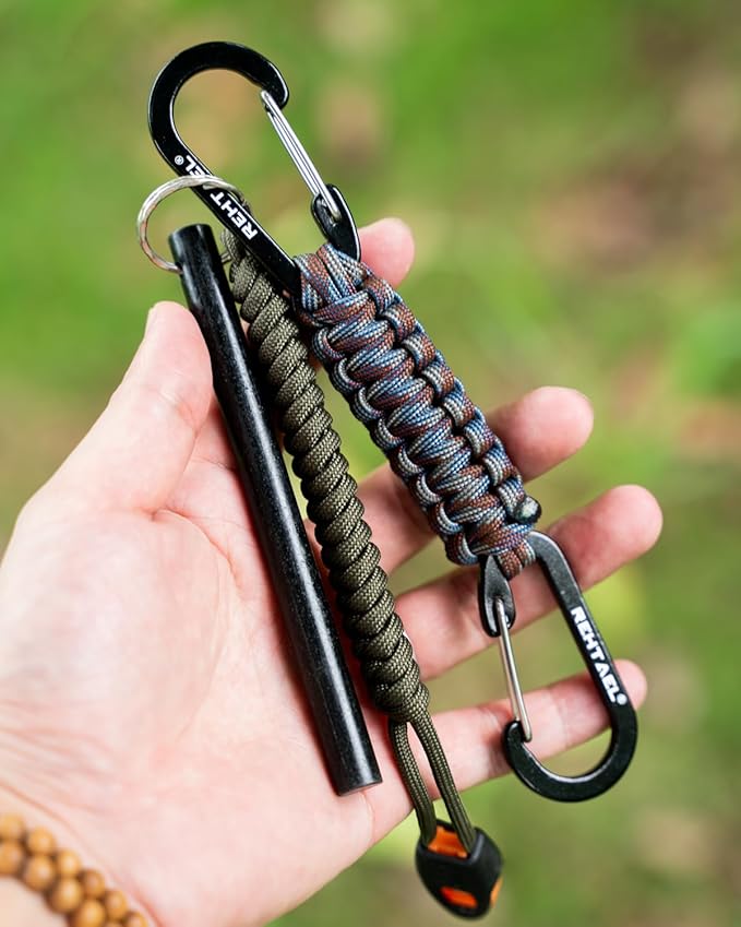 Paracord Braided Carabiner Keychain Lanyard Strap, Hanger Stroller Hook w/2 Carabiner Clips for Water Bottle Backpack