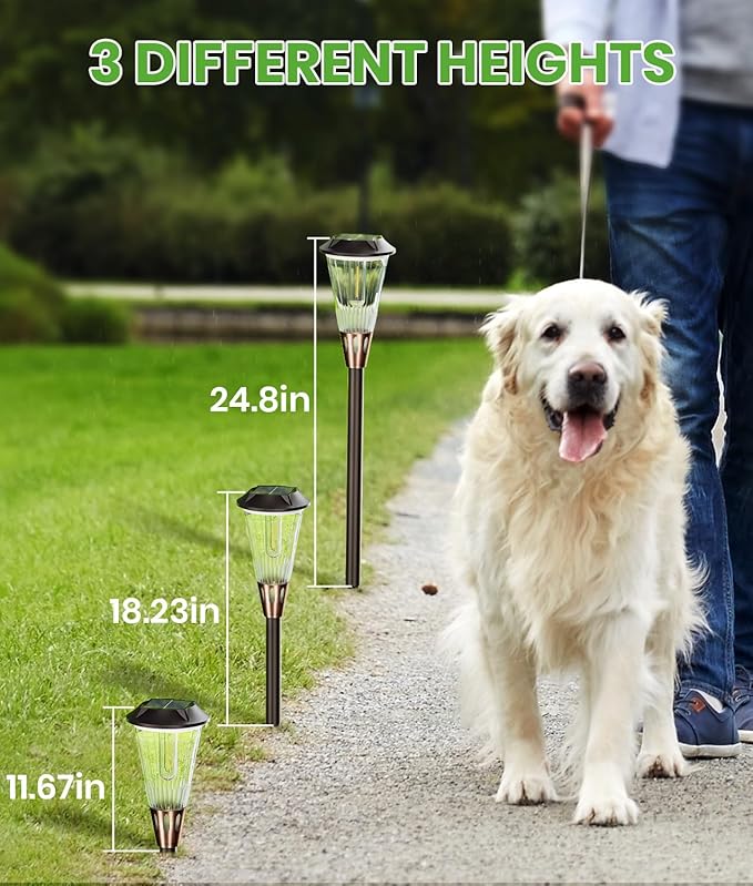 BITPOTT 2-in-1 Warm&Cool Solar Pathway Lights Outdoor, 2 Pack Solar Garden Lights Waterproof IP65, Auto On/Off Outdoor Light for Yard Garden Walkway Landscape Lighting