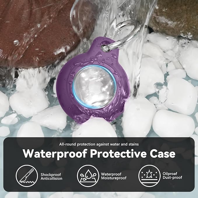 for Apple AirTag 2nd & 1st Gen, Waterproof Case for AirTag Holder Keychain,GPS Tracker Cover for Dog,Car Key,Luggage-D6-Dark Purple