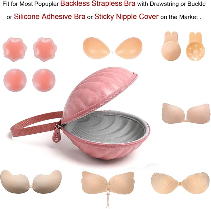 Hard Travel Case for Silicone Bras [A-C Cup] Premium Nubra Organizer Portable Lingerie Underwear Storage Bag (Crocodile, Rose Gold)