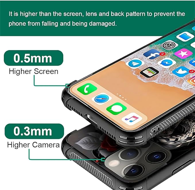 for iPhone 11 Pro Max Case, Entwined Rose Snake Pattern Graphic Design Girl Boy Soft Silicone Hard Acrylic Shock Protection for iPhone 11 Pro Max