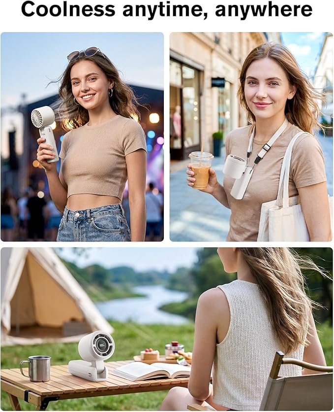 WHATOOK Portable Personal Handheld Fan: High Speed Cooling Fan, 12 Hours Battery Life, USB Rechargeable, Small Essentials for Women Cruise Travel, Beach Vacation (Ivory White)