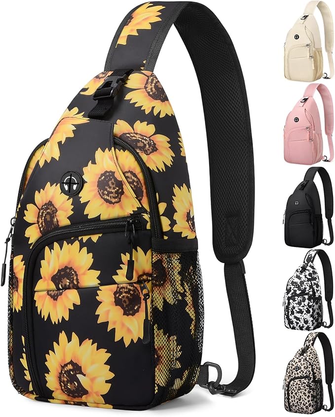Pritent Crossbody Bags for Women Man Waterproof Sling Bag Backpack Trendy Casual Cross Body Bag with Convertible Shoulder Strap Chest Bag for Camping Hiking Travel Essentials (Sunflower, Medium)