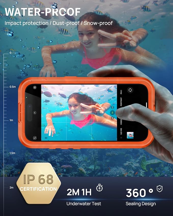 Lanhiem Magnetic for iPhone 17 Pro Case, IP68 Waterproof, Dustproof, Compatible with Magsafe, Built-in Screen Protector, Full Body, Heavy Duty, Rugged Phone Cover, 6.3 inch, Cosmic Orange