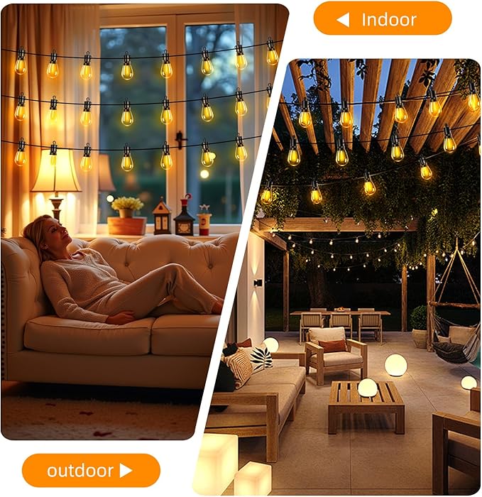 Outdoor Patio String Lights 50ft: S14 LED Shatterproof Bulbs 3 Modes Button Control - Waterproof Connectable Hanging Lights - Garden Backyard Yard Gazebo Porch Party Decorative