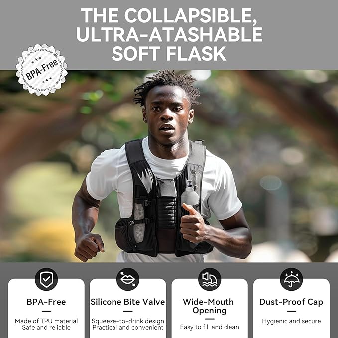 250ml Soft Flask Soft Water Bottle for Running, Hiking, Travelling, Cycling and Climbing, TPU Material, BPF-Free - White