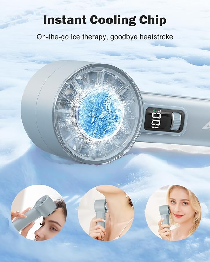 AMACOOL Handheld Fan with Ice Cooler, Mothers Day Gifts for Mom Her Women Girl, Mini Portable Cooling Fan, Small Yet Powerful, Personal Hand Fans for Men Travel Essentials Beach Outdoor Makeup