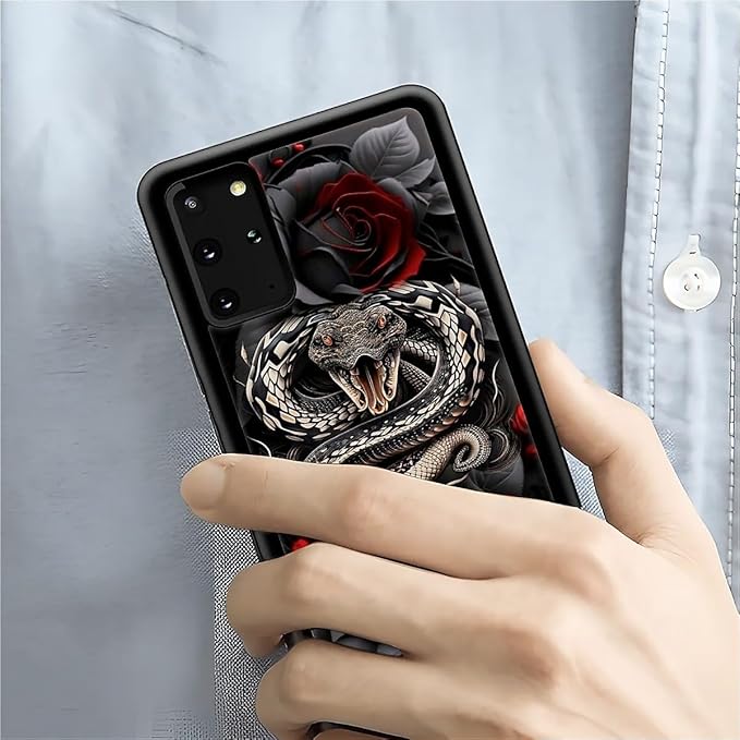 for Samsung Galaxy S20 Plus Case, Entwined Rose Snake Pattern Graphic Design Girl Boy Soft Silicone Hard Acrylic Shock Protection for Samsung Galaxy S20 Plus