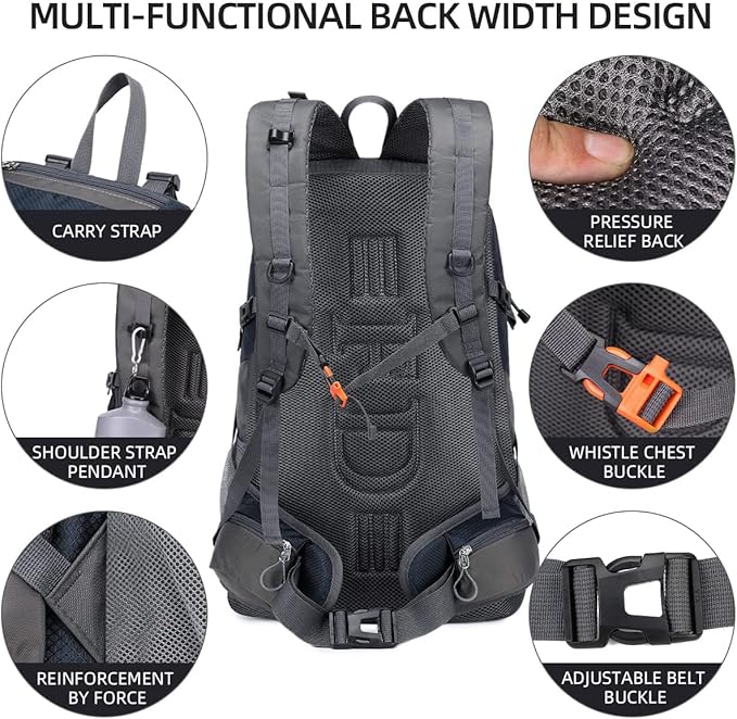 FENGDONG 50L Waterproof Lightweight Outdoor Daypack Hiking,Camping,Travel Backpack for Women Men blue