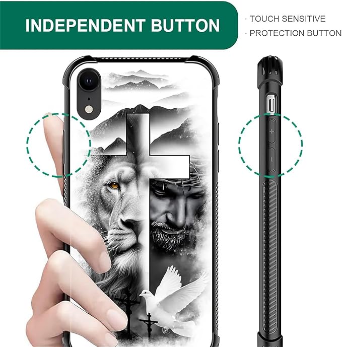 for iPhone XR Case, Lion Cross Jesus Christ Dove Pattern Graphic Design Girl Boy Soft Silicone Hard Acrylic Shock Protection for iPhone XR