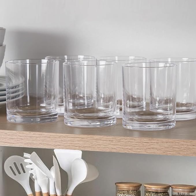 12 oz Drinking Glass Sets, Set of 6 Plastic Cups Unbreakable Drinkware Glasses Set Tumblers & Water Glasses Acrylic Clear Drinking Glasses, BPA-Free Beer Glasses for Home & Outdoors, Dishwasher Safe