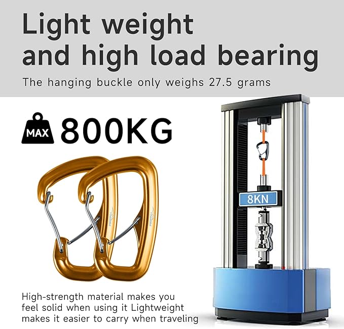 Heavy Duty Carabiner Clip Hook 8KN (1763 lbs), 2 PCS Ultra-Light Aluminum Caribeaners with Double Door D Ring Shape, for Hammock, Camping, Hiking, Backpacking, Dog Leash, Keychain Clip