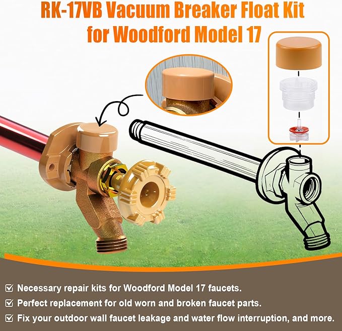 RK-17VB Outdoor Faucet Repair Kit for Woodford Model 17 Outside Faucets Vacuum Breaker Float Kit Include Caps Bodies Floats, 12PCS Set
