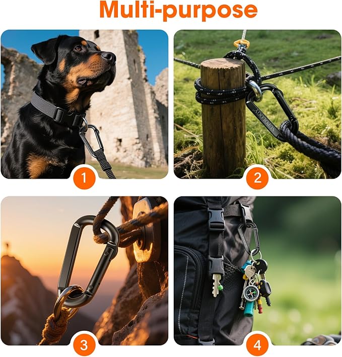 Carabiner Clips, 900 LBS 2.5" Iron Heavy Duty Caribeaners for Hammocks, Camping Accessories, Hiking and Gym, D Shaped Spring Hook Small Carabiners for Dog Leash, Key Ring