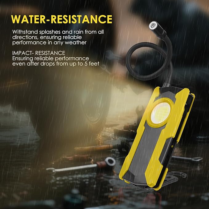 Rechargeable LED Work Light, OTYTY 40W 2000LM Magnetic Work Light Battery Powered Portable Flood Light with Gooseneck Flashlight for Car Repairing, Camping, Inspection